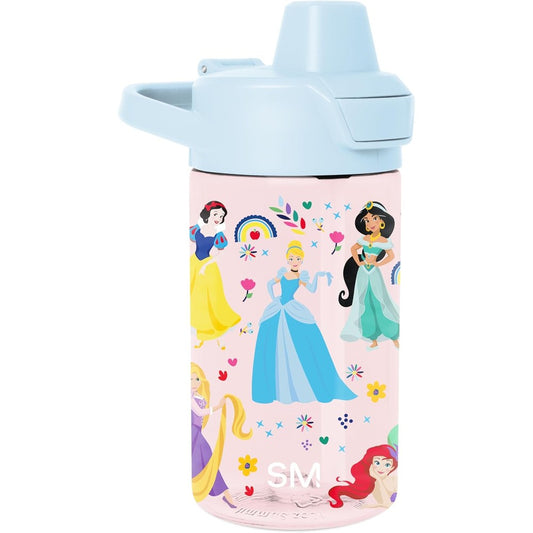 Simple Modern Disney Princess kids water bottle front view featuring vibrant princess rainbows print.