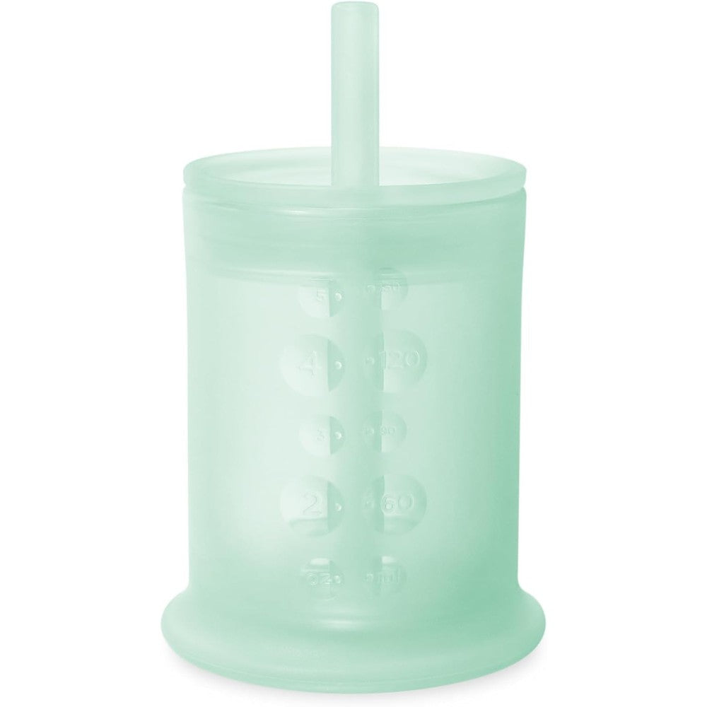 Olababy Silicone Training Cup with straw lid front view in mint green