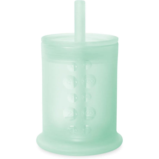 Olababy Silicone Training Cup with straw lid front view in mint green