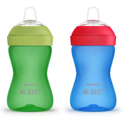 Philips Avent My Grippy Spout Sippy Cup two pack front view showing blue and green colors.