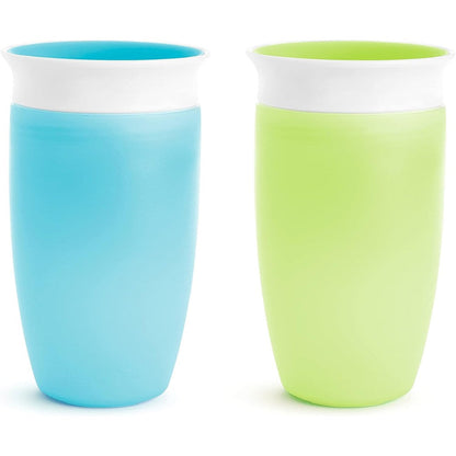 Munchkin Miracle 360 toddler sippy cup front view showcasing green and blue colors
