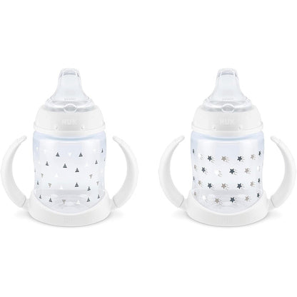 NUK Learner Sippy Cup front view showing the soft spout and removable handles