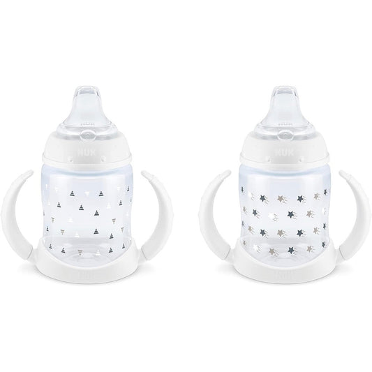 NUK Learner Sippy Cup front view showing the soft spout and removable handles
