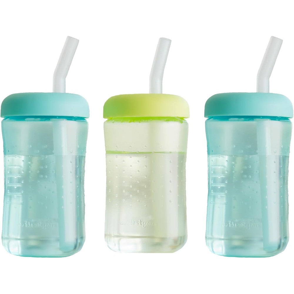 The First Years Squeeze And Sip Toddler Straw Cups front view with lid