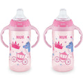 NUK Learner Sippy Cup 2 Pack front view showcasing princess graphics and easy-grip pink handles.