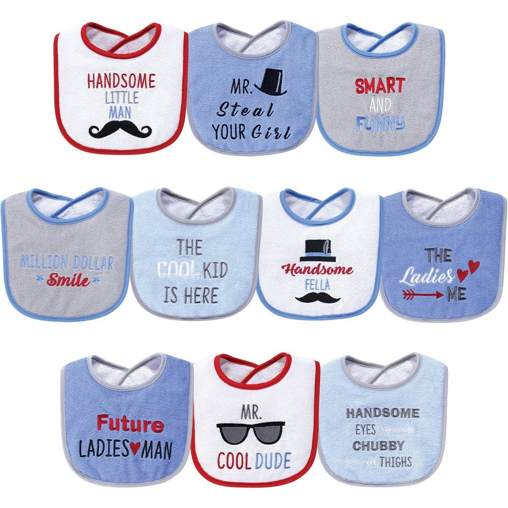 Hudson Baby unisex cotton terry drooler bibs front view