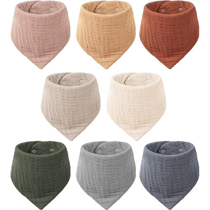 Konssy 8 pack muslin baby bibs front view showing bandana design