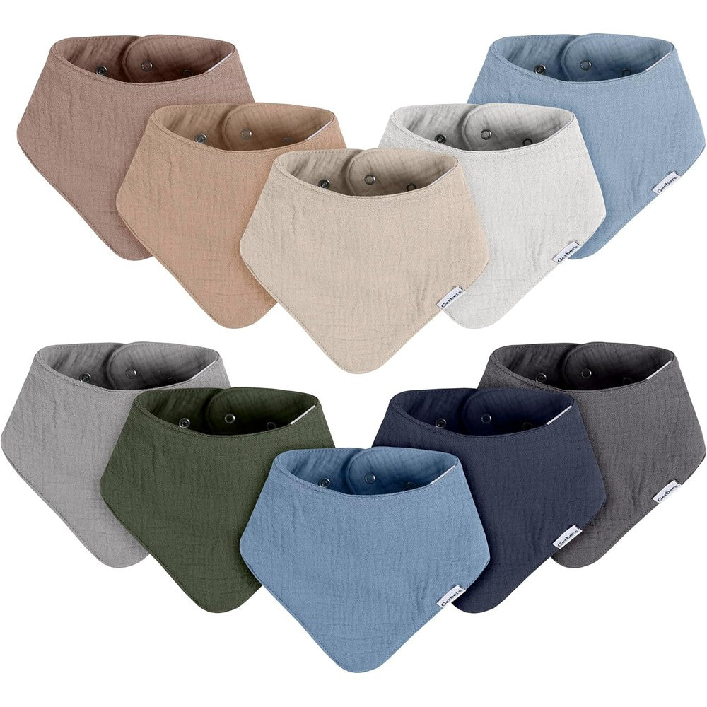Gerber Baby Unisex Muslin Bandana Bibs 10-Pack front view set
