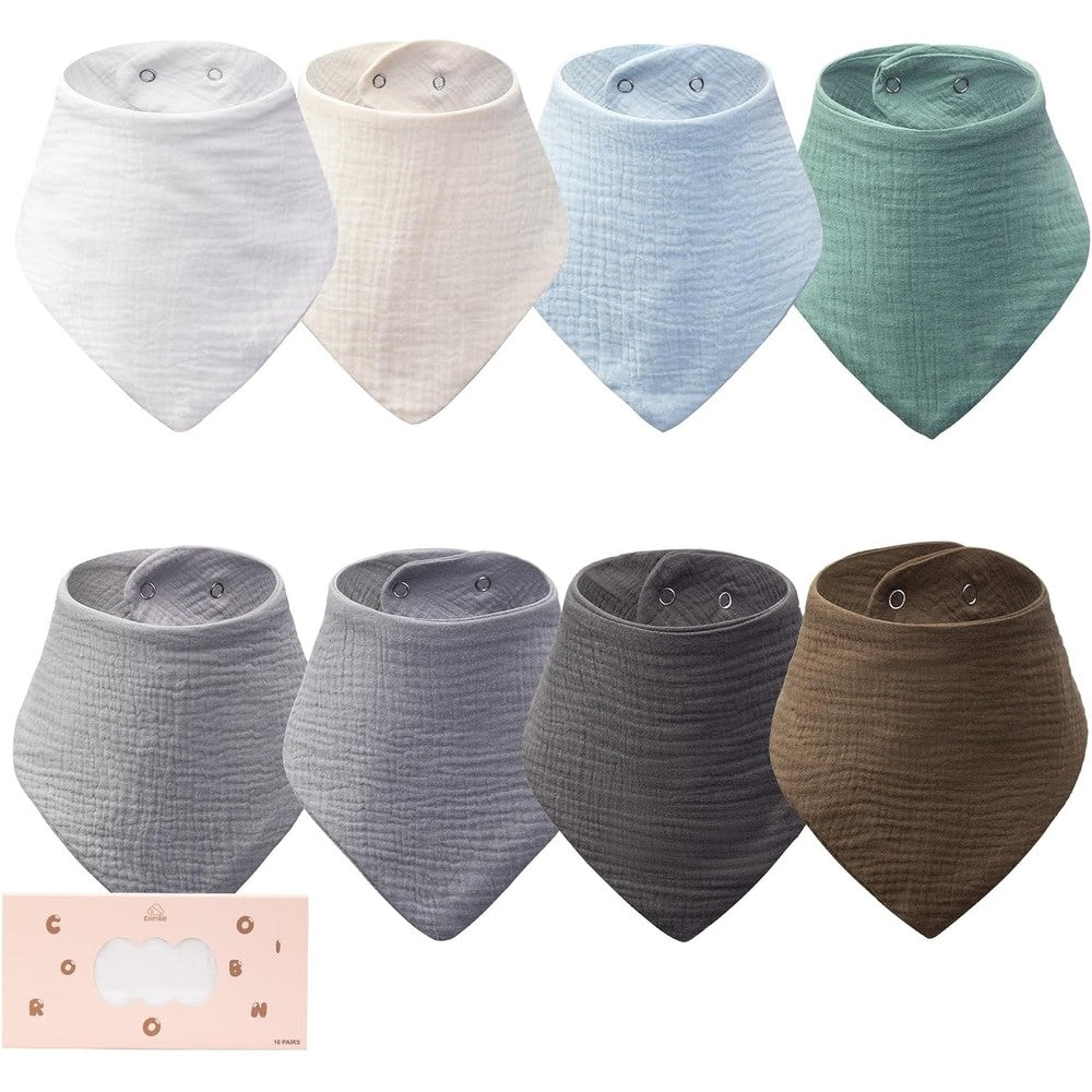 Coorobin 8 pack muslin cotton baby bandana drool bibs front view