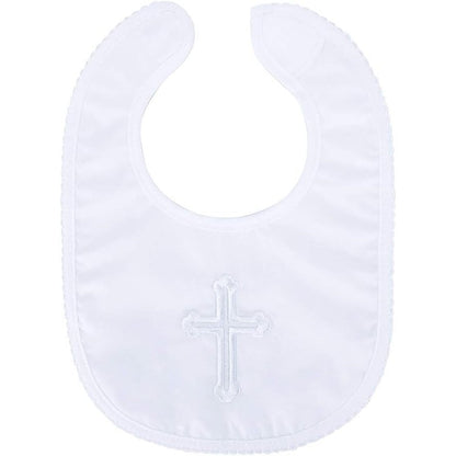Kesici Baptism bib for baby boy and girl front view with embroidered cross
