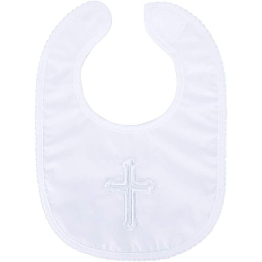 Kesici Baptism bib for baby boy and girl front view with embroidered cross