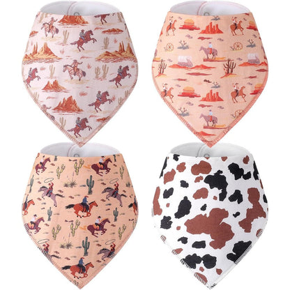 VitalCozy 4 pieces Western cowboy baby bandana bib set front view