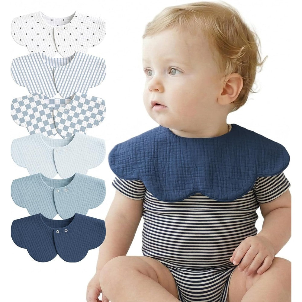 Mairmore 6 pack muslin baby bibs front view showing flower shape