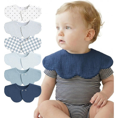 Mairmore 6 pack muslin baby bibs front view showing flower shape