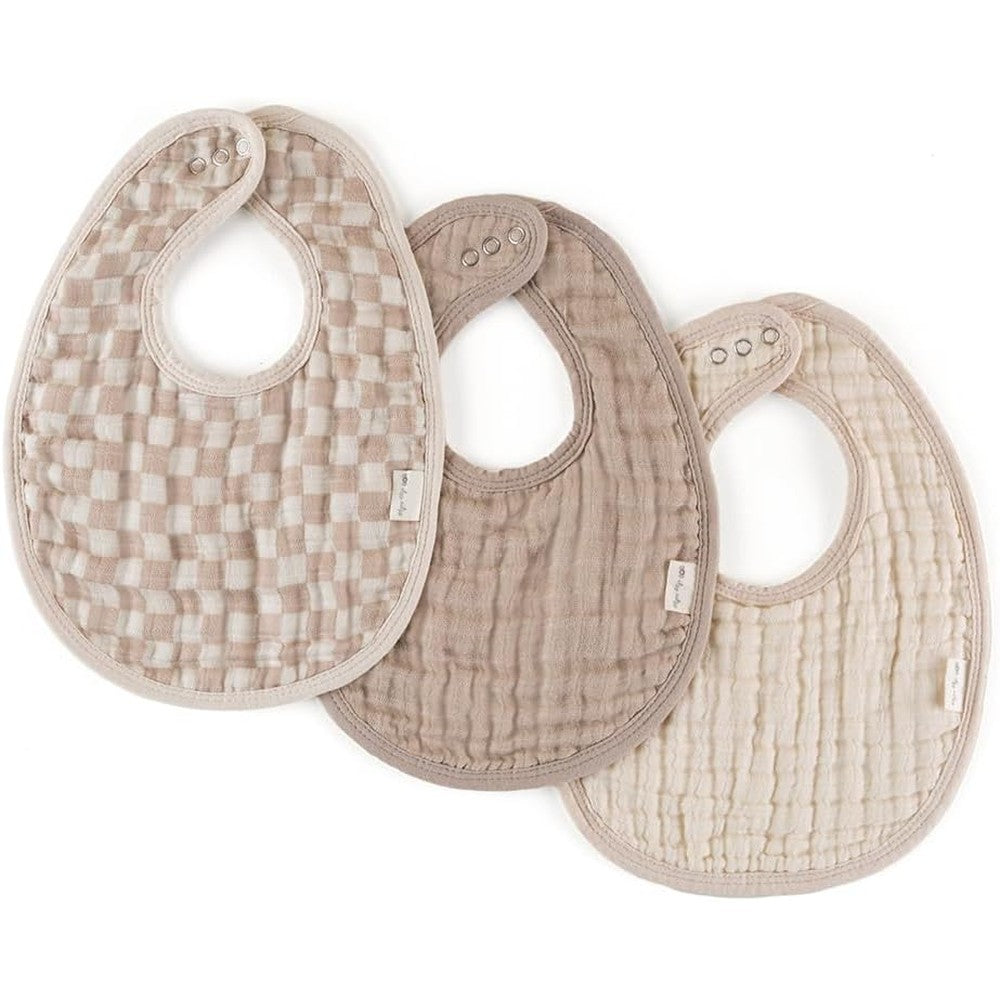 Itzy Ritzy set of 3 cotton muslin baby bibs in checkerboard print