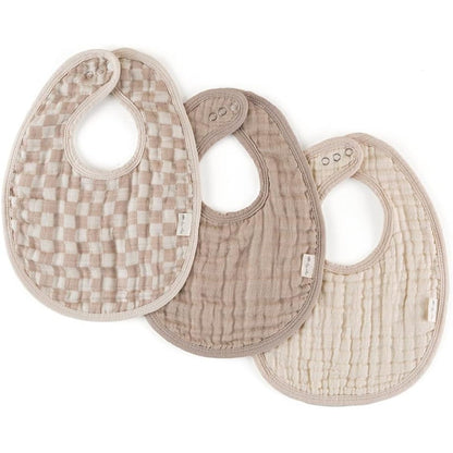 Itzy Ritzy set of 3 cotton muslin baby bibs in checkerboard print