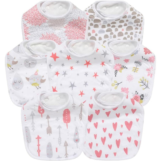 Gelisite 7 pack baby cotton absorbent drool bibs front view