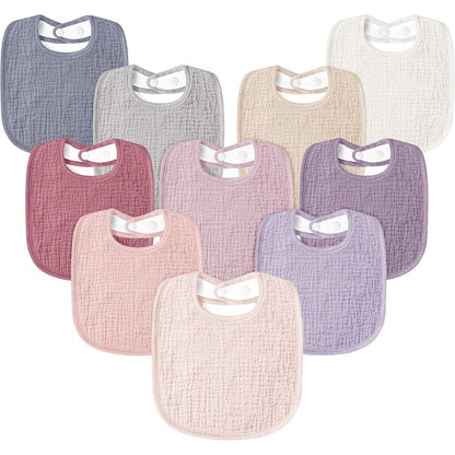 Susurration 10 Pack muslin baby drool bibs front view