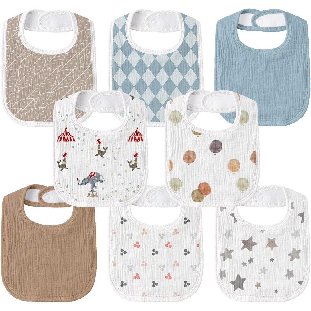Gllquen Baby muslin drool bibs 8 pack front view