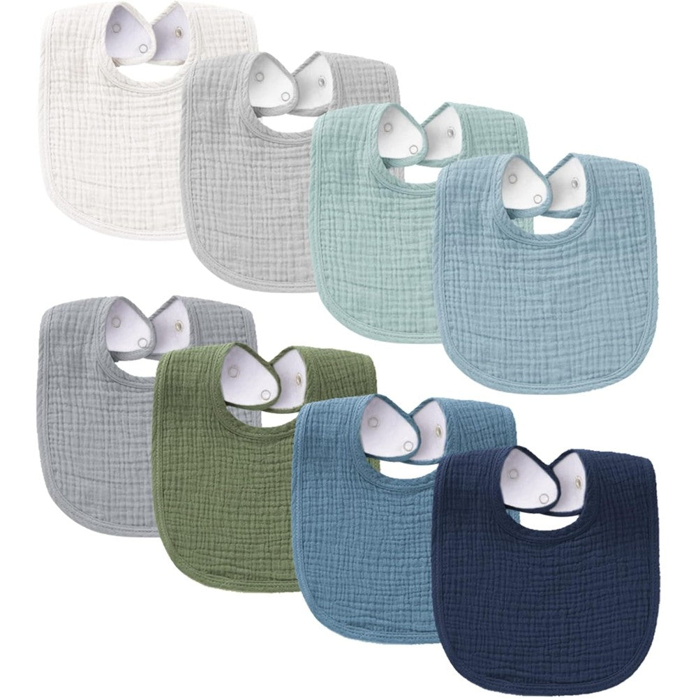 Konssy Muslin Baby Bibs 8 Pack front view with bandana style.