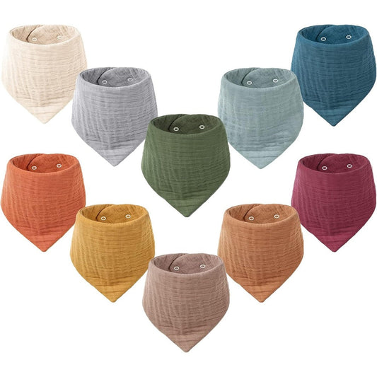 Konssy muslin baby bandana drool bibs 10 pack front view