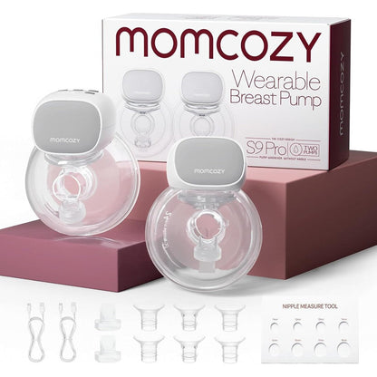 Momcozy S9 Pro wearable breast pump front view with LED display