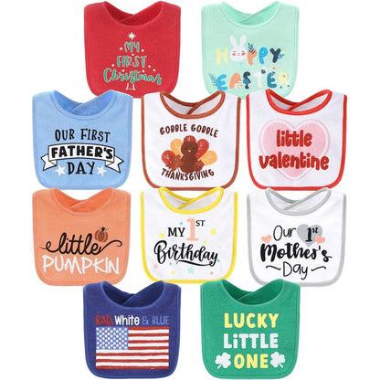 The Peanutshell baby holiday terry bibs 10 pack front view showcasing soft cotton texture