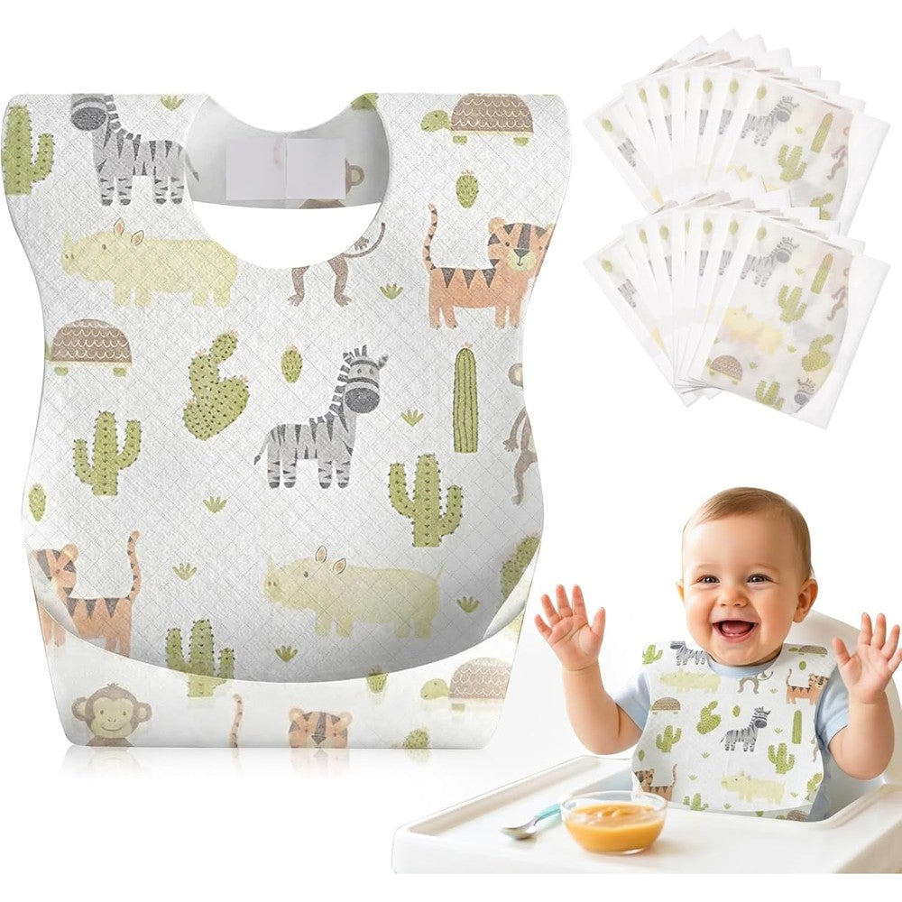 Lictin disposable baby bibs front view showcasing the secure adhesive neck closure for toddler feeding