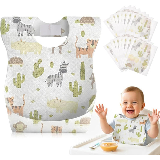 Lictin disposable baby bibs front view showcasing the secure adhesive neck closure for toddler feeding