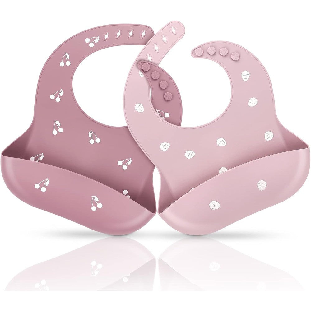 ME.FAN Silicone Baby Bibs Set of 2 front view showing dusty rose and pale mauve colors