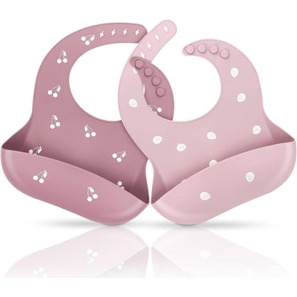 ME.FAN Silicone Baby Bibs Set of 2 front view showing dusty rose and pale mauve colors