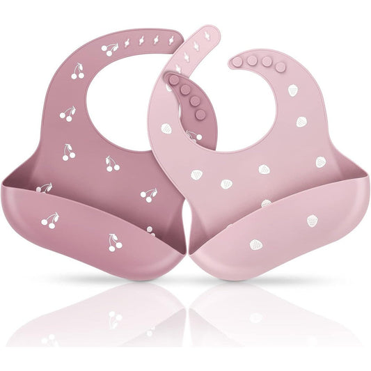 ME.FAN Silicone Baby Bibs Set of 2 front view showing dusty rose and pale mauve colors