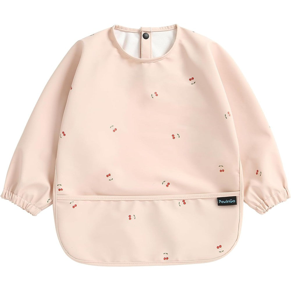 PewinGo Baby Long Sleeve Weaning Bib And Coverall For Baby Led Weaning Waterproof Pink 6 Months To 3 Years - Image 1