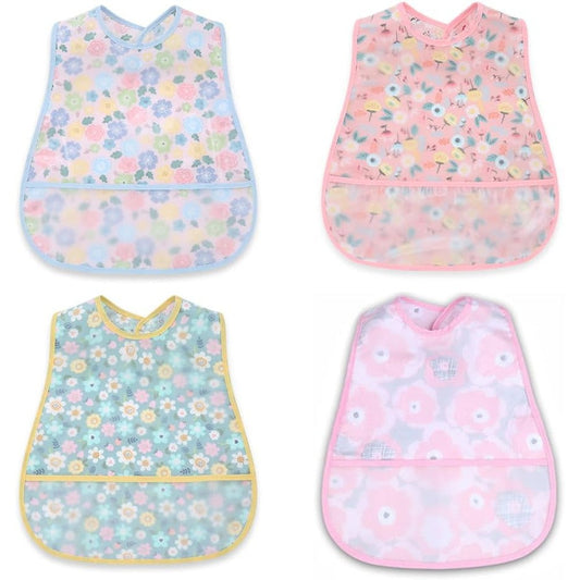 Norinori waterproof baby feeding bibs three pack front view featuring floral and trendy patterns