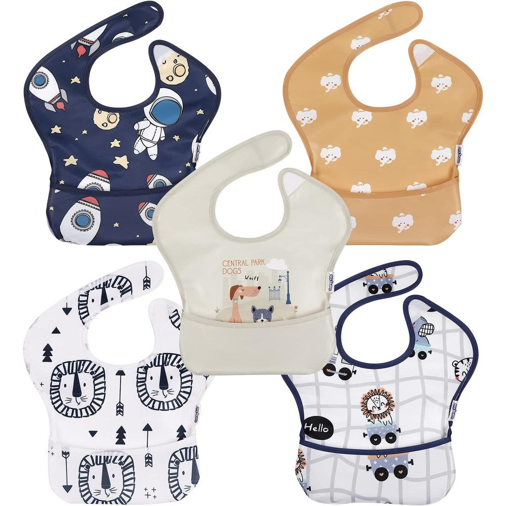 Soarwg Kids waterproof baby bibs 5 pack front view