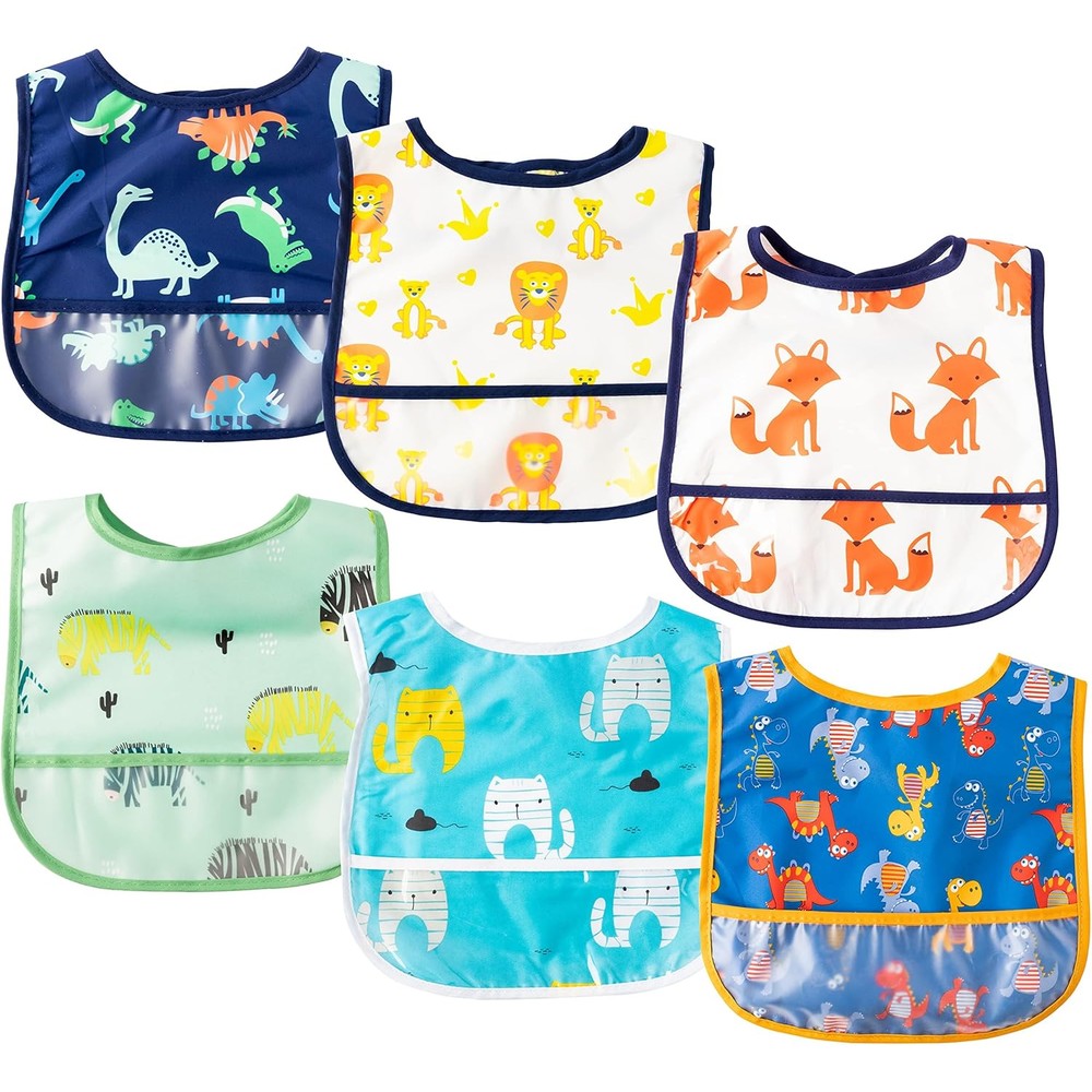 2ooya waterproof baby feeding bibs set pack of 6 featuring animal prints on white background