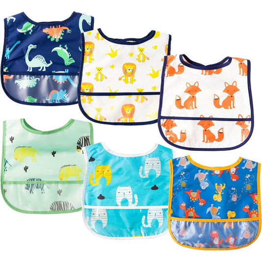 2ooya waterproof baby feeding bibs set pack of 6 featuring animal prints on white background