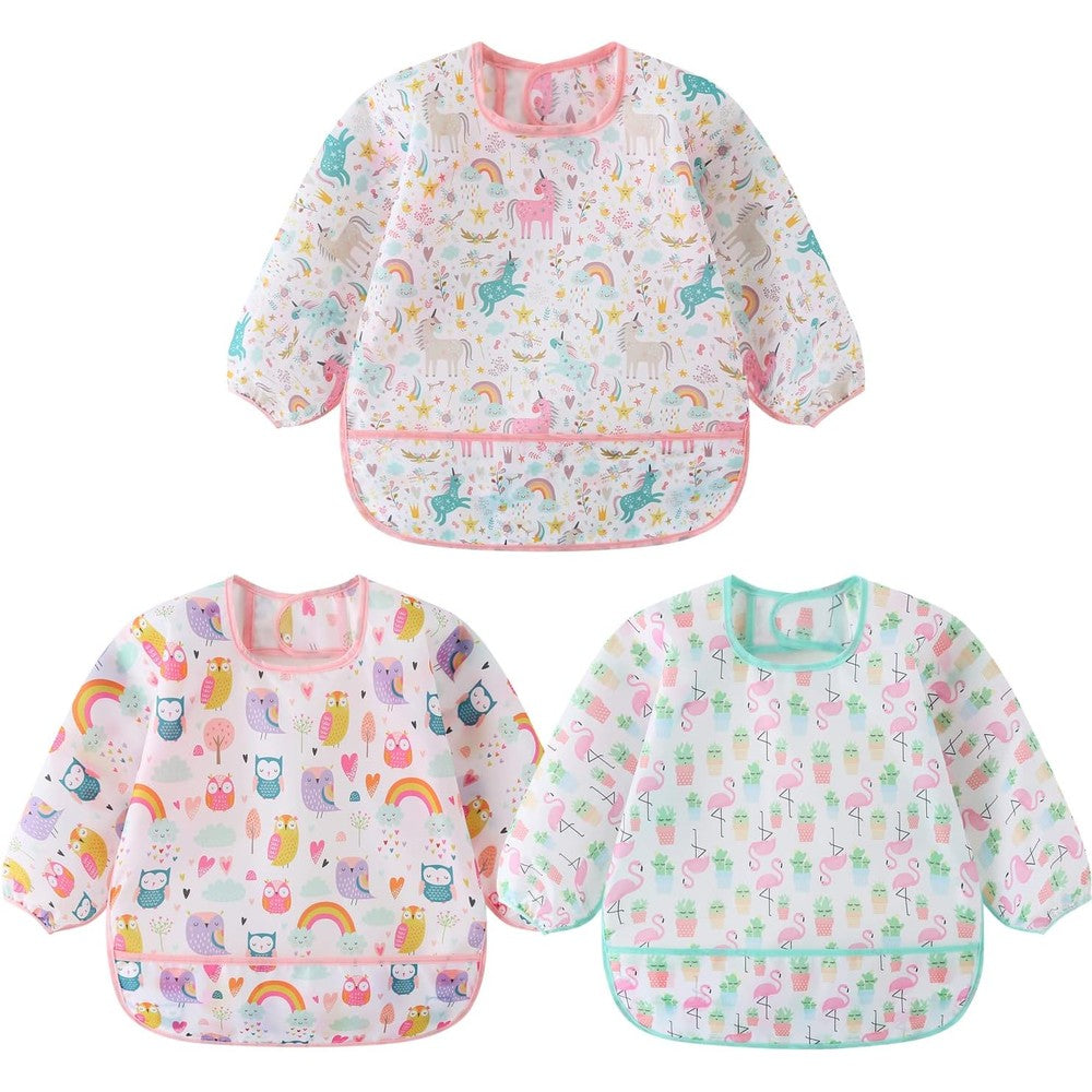 HaimoBurg waterproof long sleeve baby bib set front view for mealtime