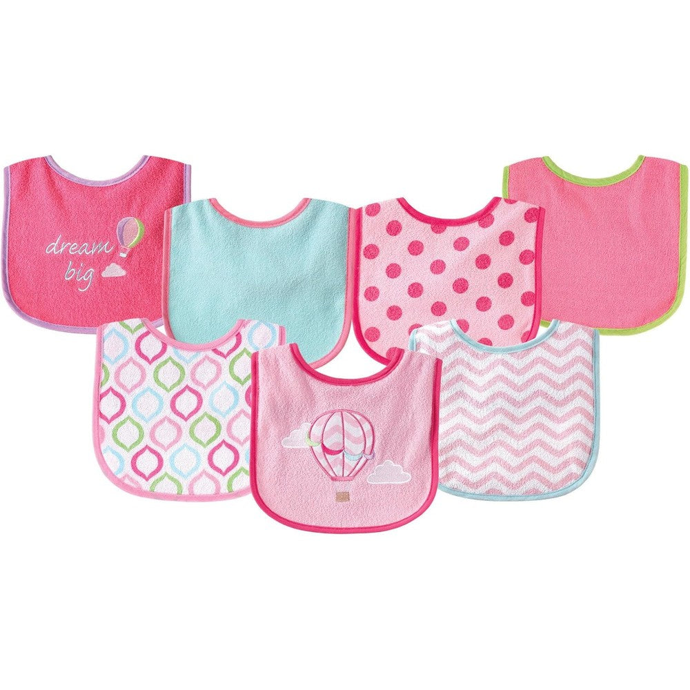Luvable Friends Baby Cotton Terry Drooler Bibs front view showing transportation prints