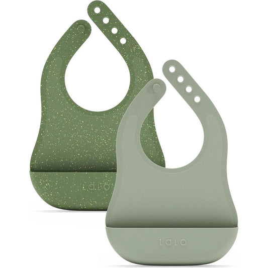 Lalo The Bib set of 2 sage silicone baby bibs front view