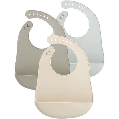 PandaEar waterproof silicone baby bibs three pack front view showing premium unisex colors