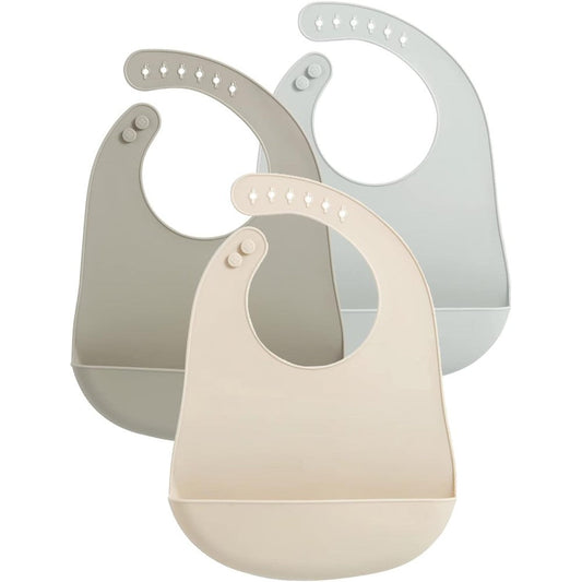 PandaEar waterproof silicone baby bibs three pack front view showing premium unisex colors