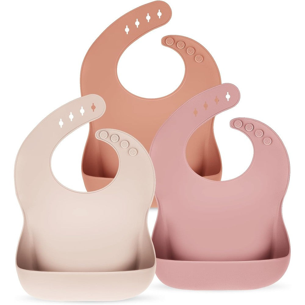 Eascrozn silicone baby bibs set of 3 front view for toddler feeding essentials