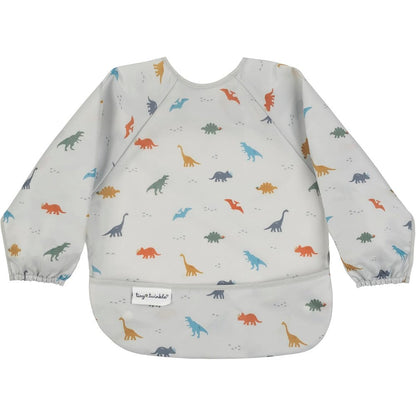 Tiny Twinkle long sleeve waterproof baby bib front view in dinosaur pattern