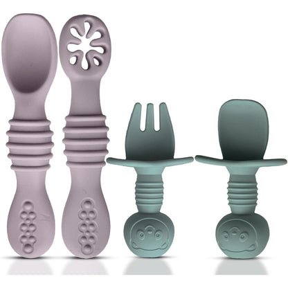 HippoBaby 4 piece silicone baby feeding set front view