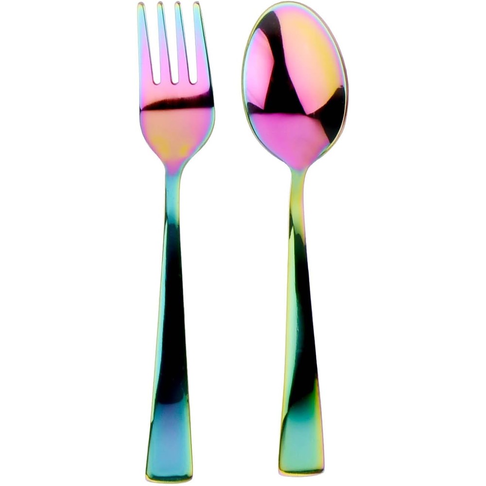 Ahimsa stainless steel kids rainbow fork and spoon set front view