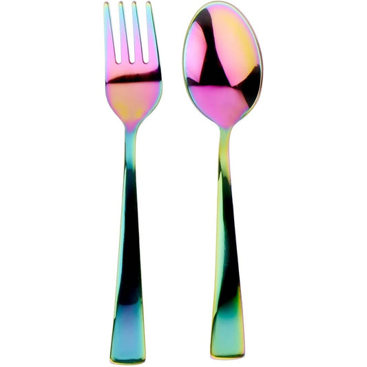 Ahimsa stainless steel kids rainbow fork and spoon set front view