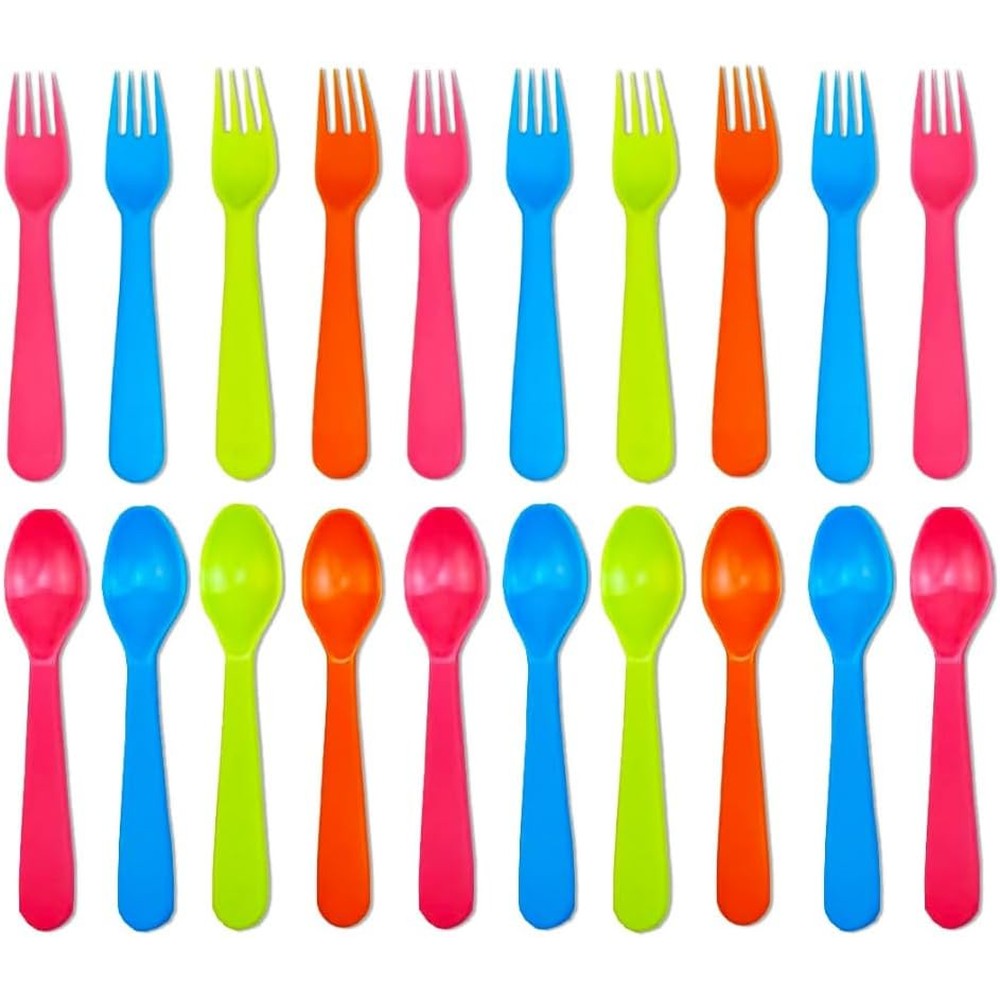 Jawbush 20 piece kids plastic utensils set front view