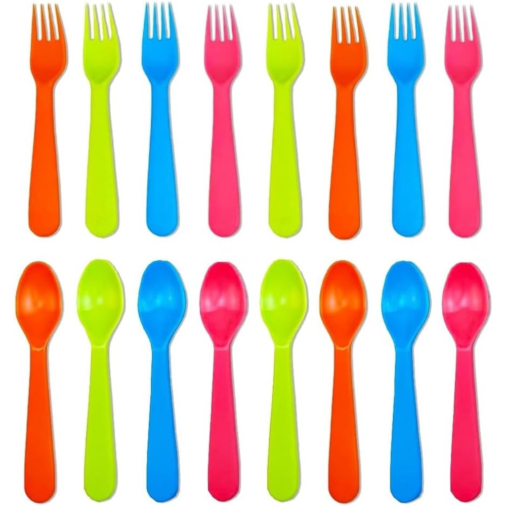 Jawbush 16-piece kids plastic utensil set front view
