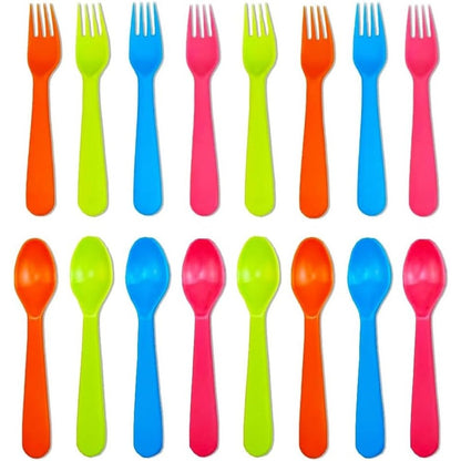 Jawbush 16-piece kids plastic utensil set front view